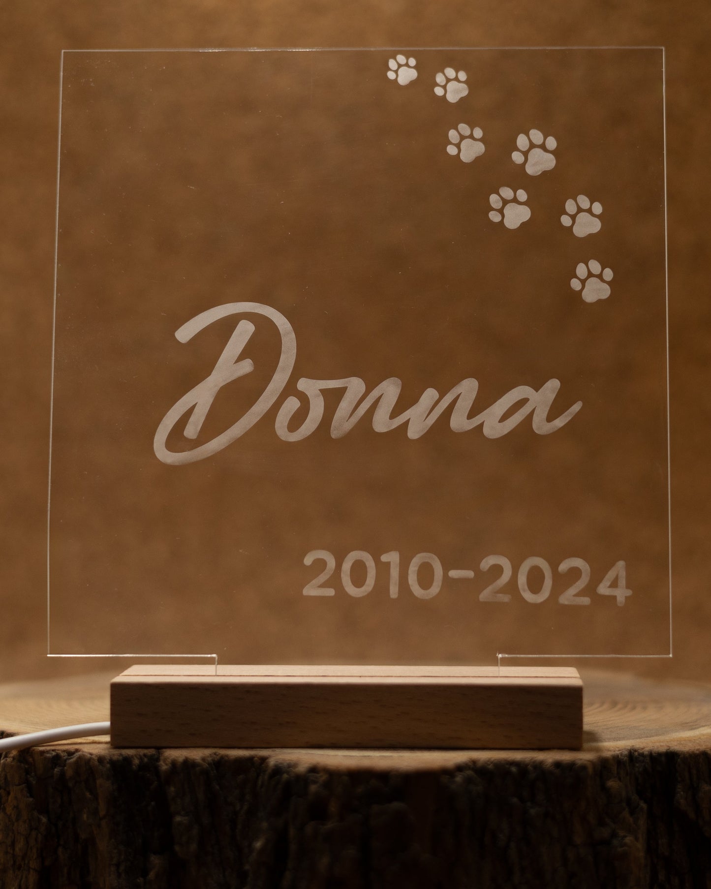 Verlicht gedenkplaatje hond